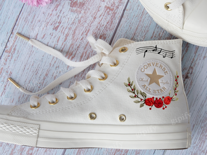 Custom Embroidered Converse Chuck Taylor All Star Shoes, Cat and Flower, 1989 Embroidered Sneaker, Flower Embroidery Shoes, Handmade Gifts