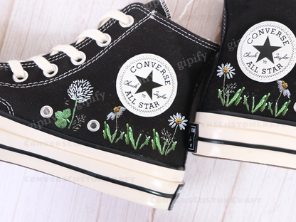 Custom embroidery converse sneakers, Flower Converse, Converse Custom Colorful Daisy Garden, Embroidered Sneakers