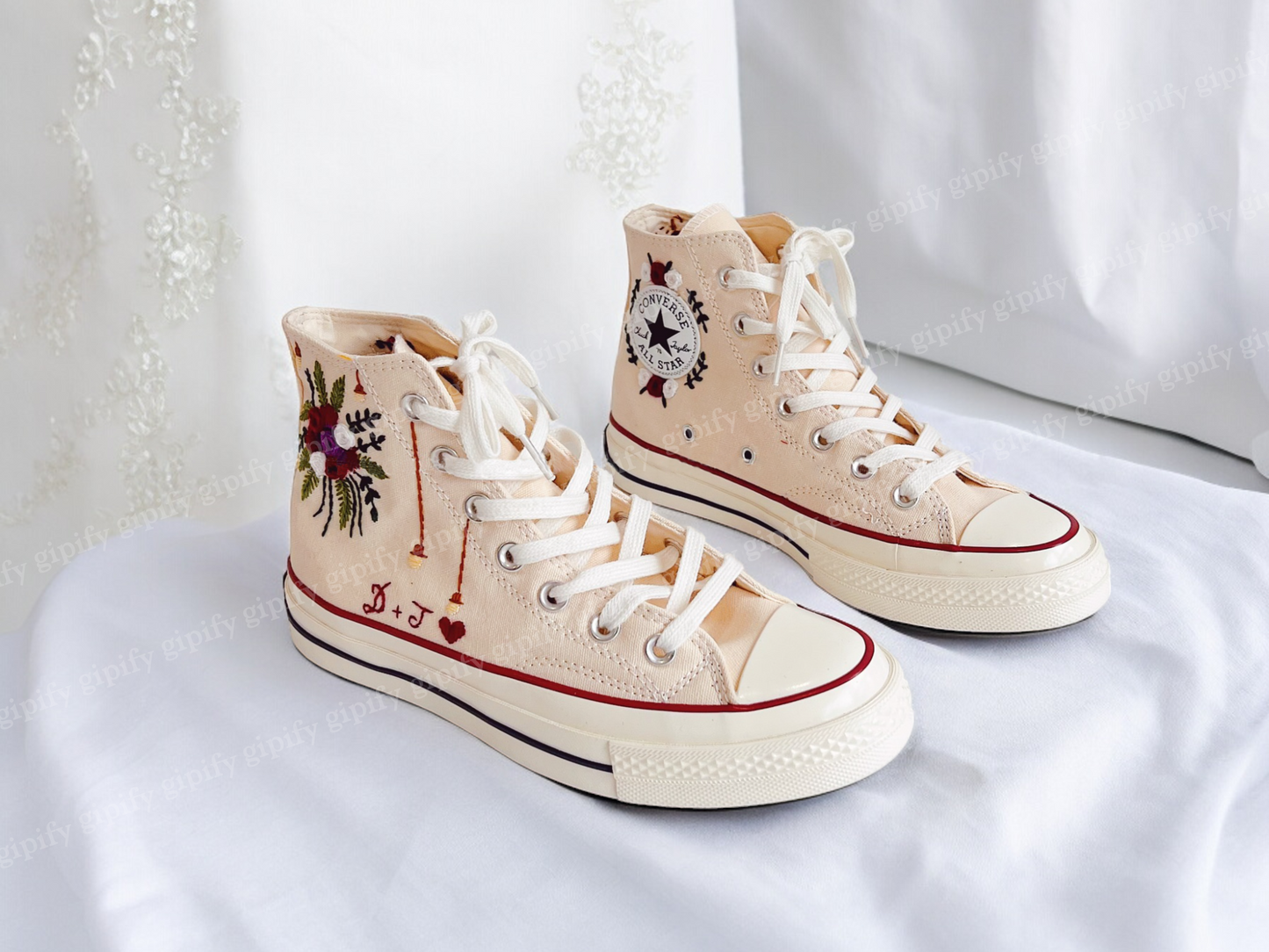 Custom Converse High Tops Embroidered Floral, Flower Embroidered Shoes Women, Wedding Flowers Embroidered Converse Custom, Wedding Shoes