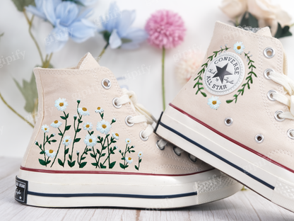 Custom Embroidered Custom Embroidered Sneakers High Tops Taylor 1970s/ Oriental Blossom Shoes/ Custom Blossom Embroidered Shoes