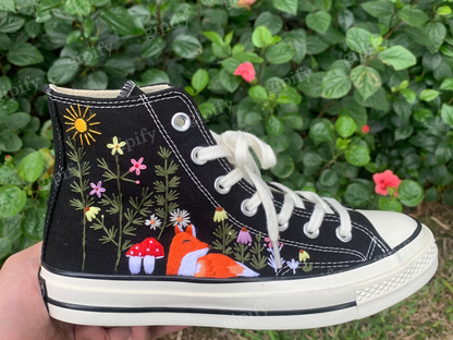 Converse Custom Animal Embroidery - Converse Custom Fox Embroidery - Converse Custom Chuck Taylor 70 embroidered flowers