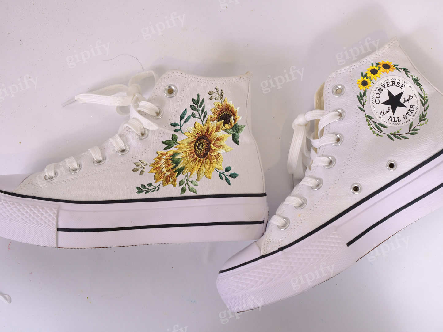 Embroidered Converse/ Custom Embroidered Converse High Tops/ Flower Converse/ Custom Converse Sunflowers/Wedding Converse/Converse Sunflower/ Gifts