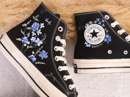 Embroidered Converse Chuck Taylors 1970s/ Custom Converse White Chrysanthemum Bouquet And Bees/ Embroidered Logo Chrysanthemum Garden