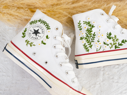 Custom Wedding Converse Embroidered Flowers ,Wedding Flowers Embroidered Shoes, Bridal Flowers Embroidered Sneaker, Custom Sneaker With Name