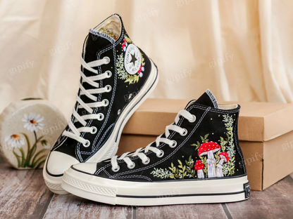 Custom Embroidered Converse Chuck Taylor 1970s, Mushrooms Embroidered Sneakers Custom, Mushrooms Embroidered Converse Shoes, Gifts for Her