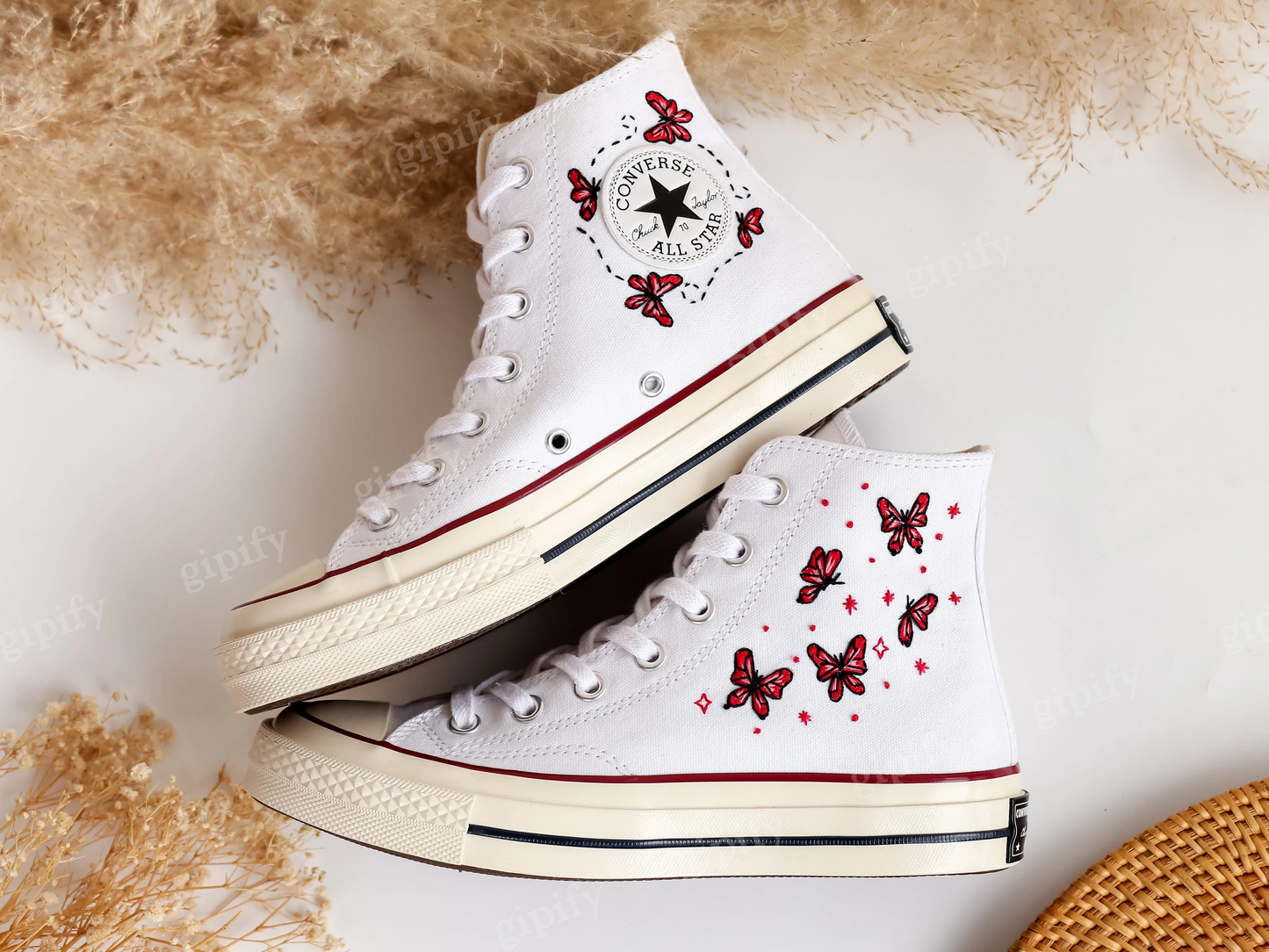 Embroidered Converse High Tops, Custom Converse Chuck Taylor 1970s Embroidered Butterfly, Butterfly Embroidered Sneakers, Valentine Gifts