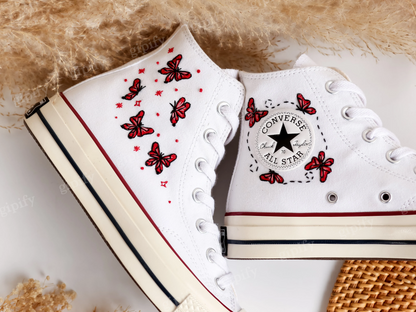 Embroidered Converse High Tops, Custom Converse Chuck Taylor 1970s Embroidered Butterfly, Butterfly Embroidered Sneakers, Valentine Gifts