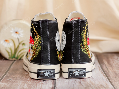 Custom Embroidered Converse Shoes, Mushrooms Embroidery Sneakers Women, Mimosa Embroidered Converse Custom, Shoes Embroidery, Gifts for Her