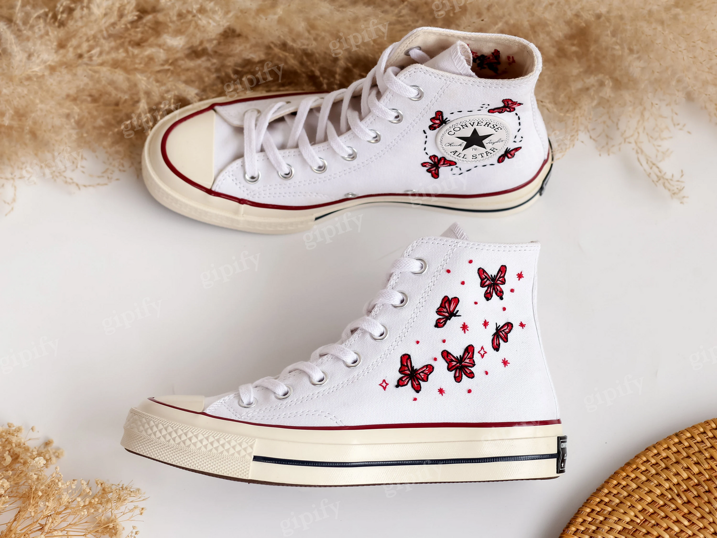 Embroidered Converse High Tops, Custom Converse Chuck Taylor 1970s Embroidered Butterfly, Butterfly Embroidered Sneakers, Valentine Gifts