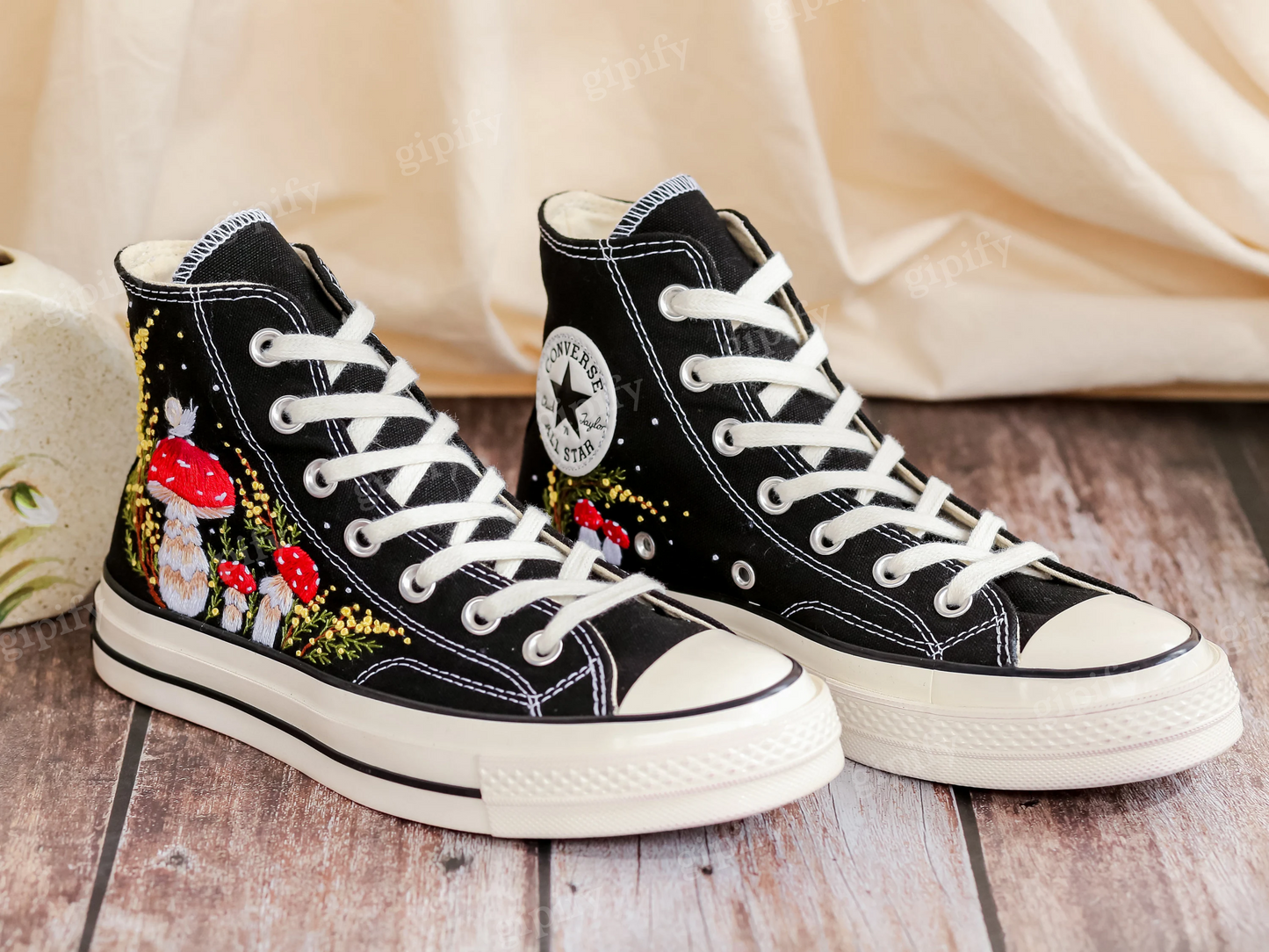 Custom Embroidered Converse Shoes, Mushrooms Embroidery Sneakers Women, Mimosa Embroidered Converse Custom, Shoes Embroidery, Gifts for Her