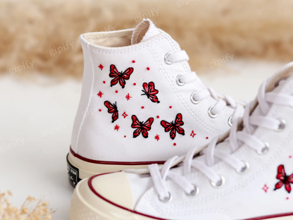 Embroidered Converse High Tops, Custom Converse Chuck Taylor 1970s Embroidered Butterfly, Butterfly Embroidered Sneakers, Valentine Gifts