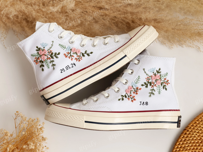 Wedding Shoes, Custom Wedding Converse Embroidered Bridal Flower, Wedding Flowers Embroidered Converse Custom, Personalized Bridal Sneaker