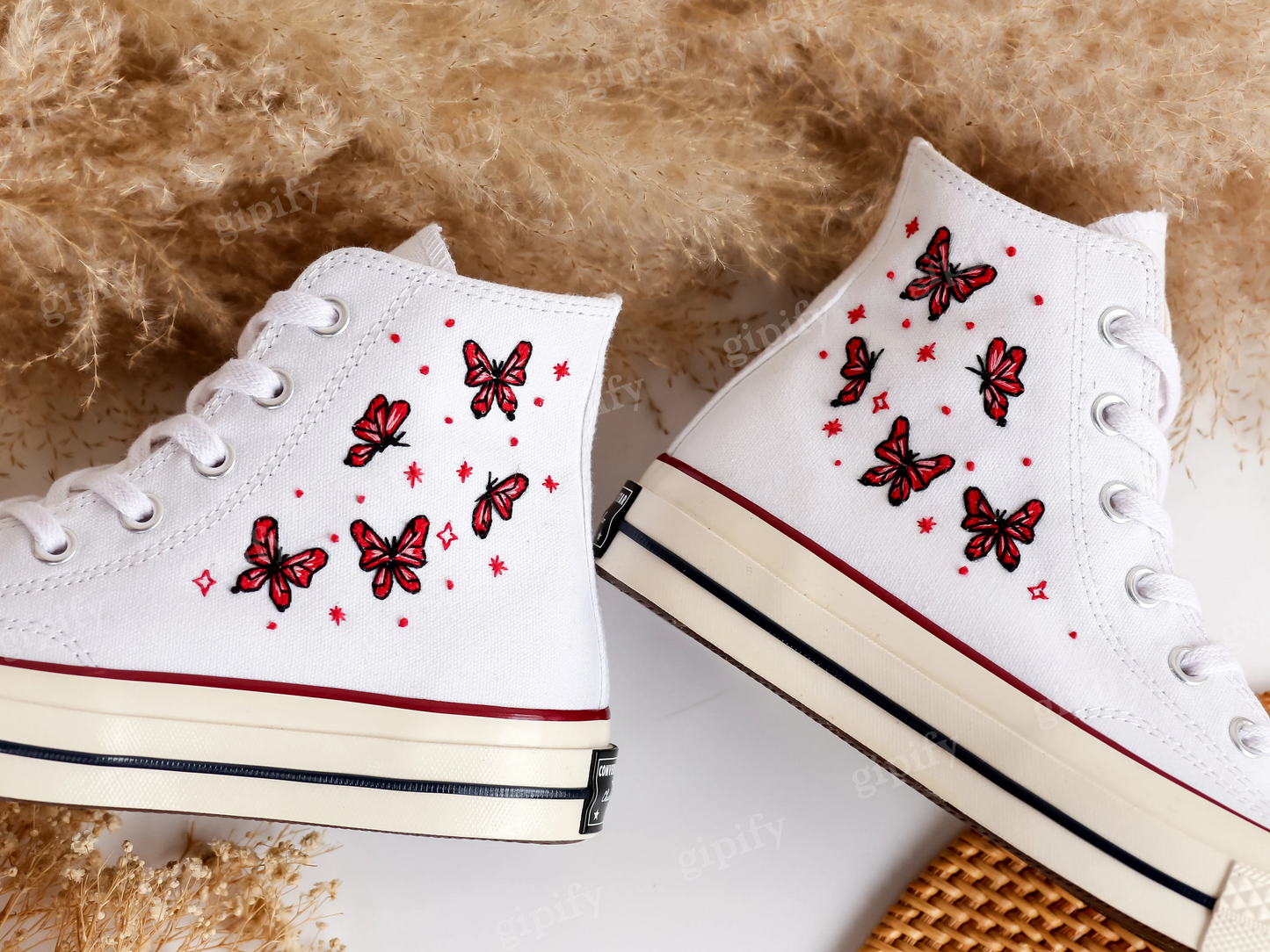 Embroidered Converse High Tops, Custom Converse Chuck Taylor 1970s Embroidered Butterfly, Butterfly Embroidered Sneakers, Valentine Gifts