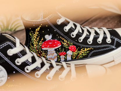 Custom Embroidered Converse Shoes, Mushrooms Embroidery Sneakers Women, Mimosa Embroidered Converse Custom, Shoes Embroidery, Gifts for Her