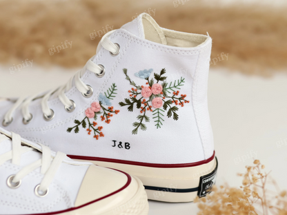 Wedding Shoes, Custom Wedding Converse Embroidered Bridal Flower, Wedding Flowers Embroidered Converse Custom, Personalized Bridal Sneaker