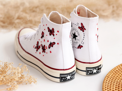 Embroidered Converse High Tops, Custom Converse Chuck Taylor 1970s Embroidered Butterfly, Butterfly Embroidered Sneakers, Valentine Gifts