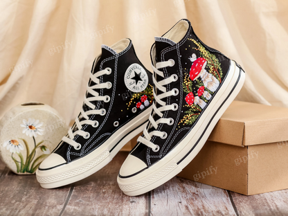 Custom Embroidered Converse Shoes, Mushrooms Embroidery Sneakers Women, Mimosa Embroidered Converse Custom, Shoes Embroidery, Gifts for Her