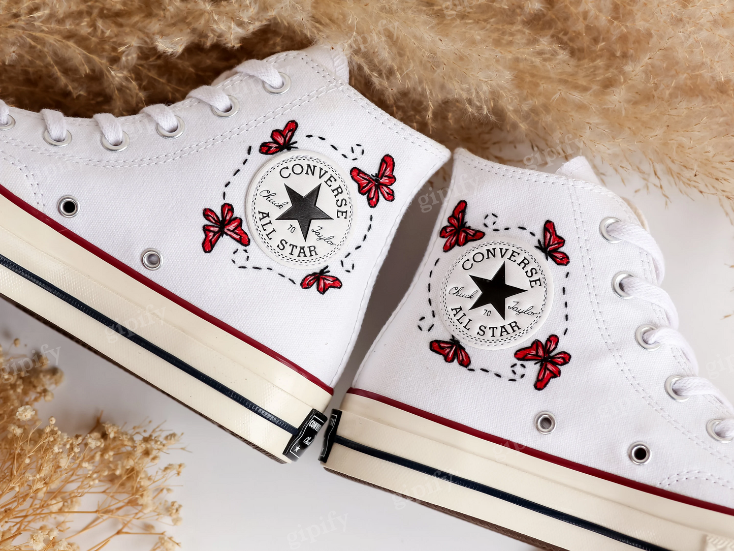 Embroidered Converse High Tops, Custom Converse Chuck Taylor 1970s Embroidered Butterfly, Butterfly Embroidered Sneakers, Valentine Gifts