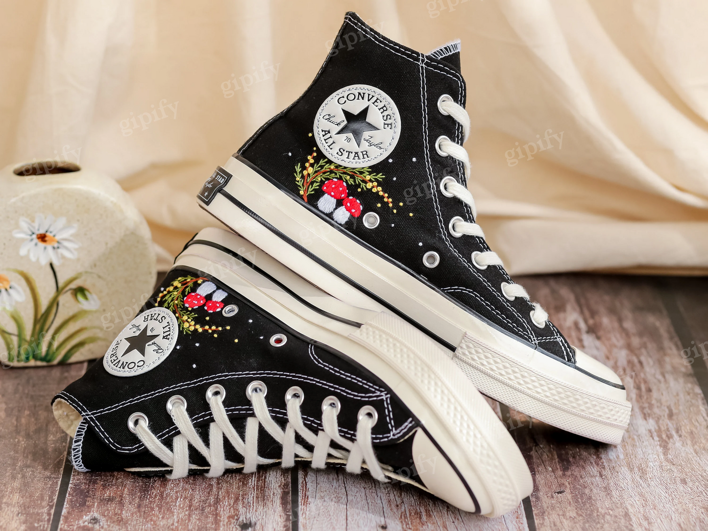 Custom Embroidered Converse Shoes, Mushrooms Embroidery Sneakers Women, Mimosa Embroidered Converse Custom, Shoes Embroidery, Gifts for Her