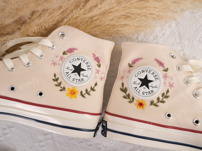 Customized Converse Embroidered Shoes Converse Chuck Taylor 1970s Embroidered Sunflower Garden, Lavender, Converse Shoes Best Gift for Her