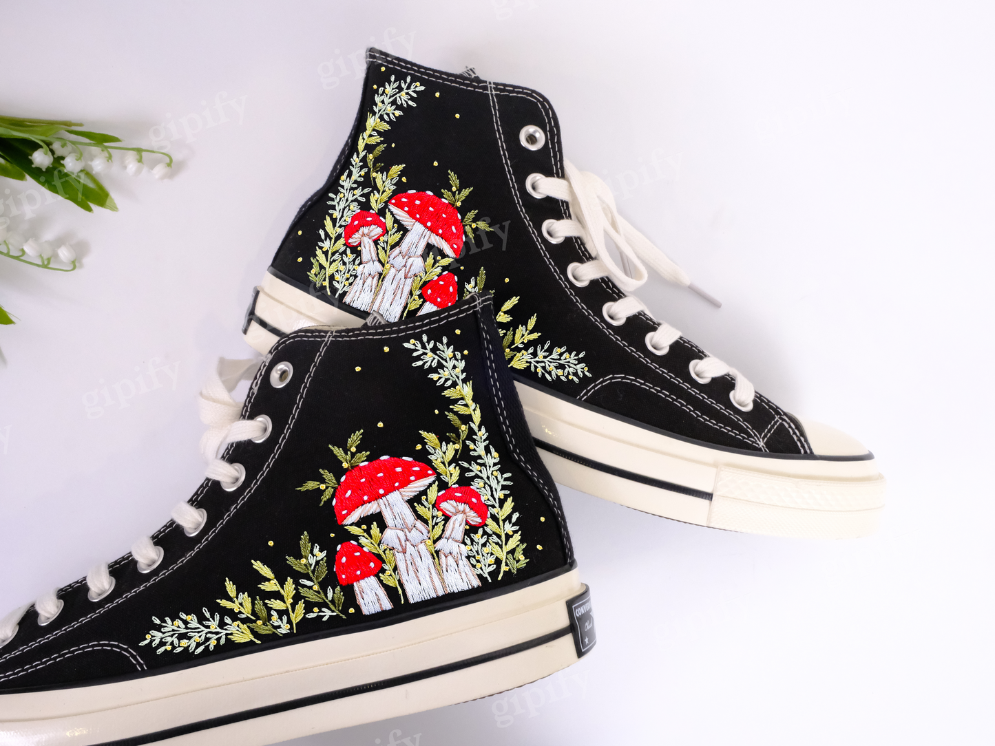 Custom Embroidered Converse Chuck Taylor 1970s, Mushrooms Embroidered Sneakers Custom, Mushrooms Embroidered Converse Shoes, Gifts for Her