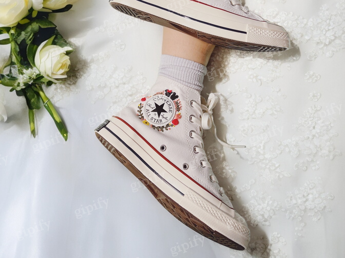 Embroidered Converse High Tops, Custom Embroidery Mic.key Mouse Chuck Taylor Canvas Shoes, Birthday Gift for Girl, Handmade Gift