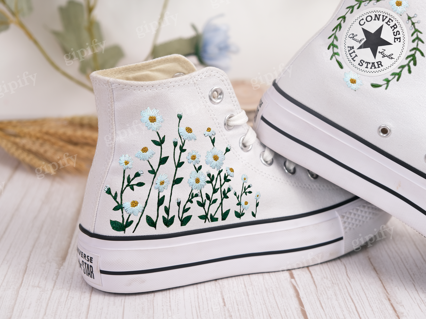 Custom Embroidered Custom Embroidered Sneakers High Tops Taylor 1970s/ Oriental Blossom Shoes/ Custom Blossom Embroidered Shoes