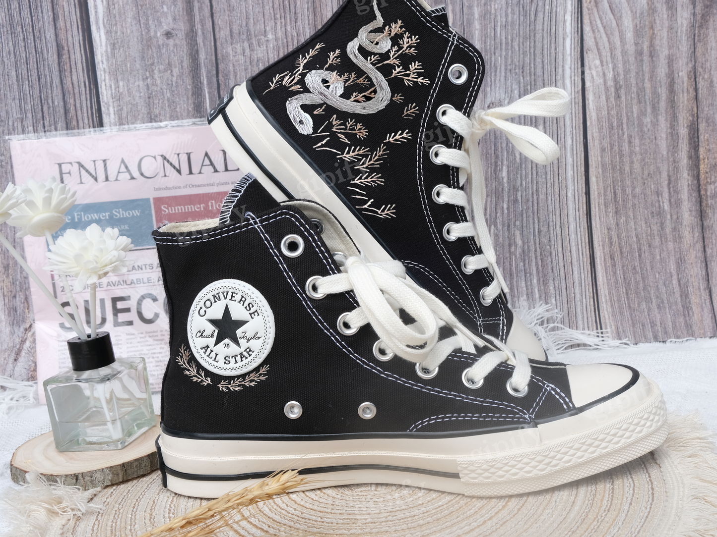 Custom Embroidered Converse High Tops Chuck Taylor 1970s/ Embroidered Snake Converse/ Custom Converse Chuck Taylor Embroidered Snake