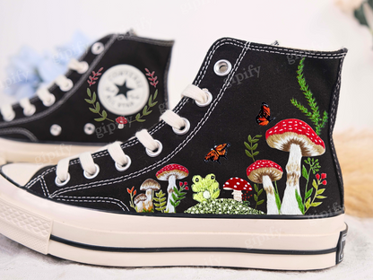 Custom Converse Chuck Taylor Mushrooms Embroidered Converse Shoes/ Mushrooms Embroidered Converse Custom/ Mushrooms Embroidered Sneakers