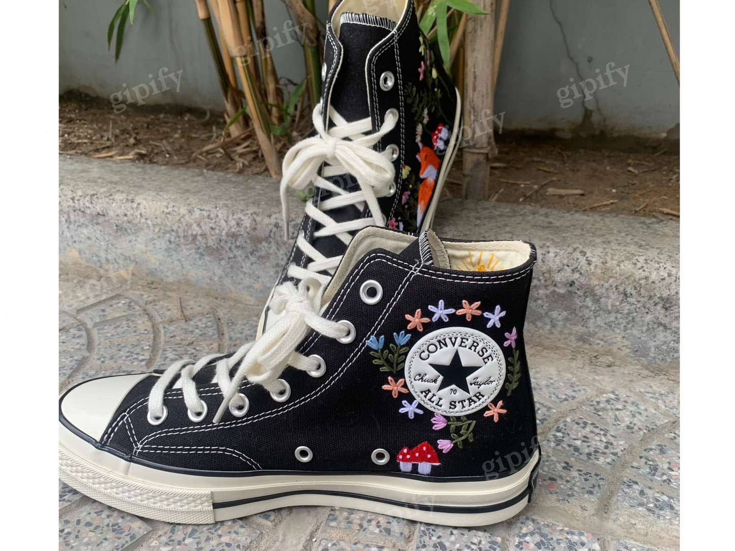 Converse Custom Animal Embroidery - Converse Custom Fox Embroidery - Converse Custom Chuck Taylor 70 embroidered flowers