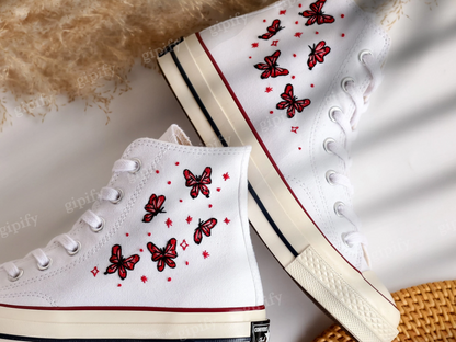 Embroidered Converse High Tops, Custom Converse Chuck Taylor 1970s Embroidered Butterfly, Butterfly Embroidered Sneakers, Valentine Gifts