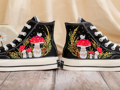 Custom Embroidered Converse Shoes, Mushrooms Embroidery Sneakers Women, Mimosa Embroidered Converse Custom, Shoes Embroidery, Gifts for Her