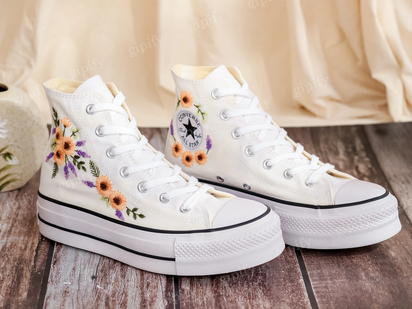 Platform Converse for Wedding, Bridal Sunflowers Embroidered Shoes Custom, Sunflowers Embroidery Sneakers for Bride, Wedding Gift for Couple