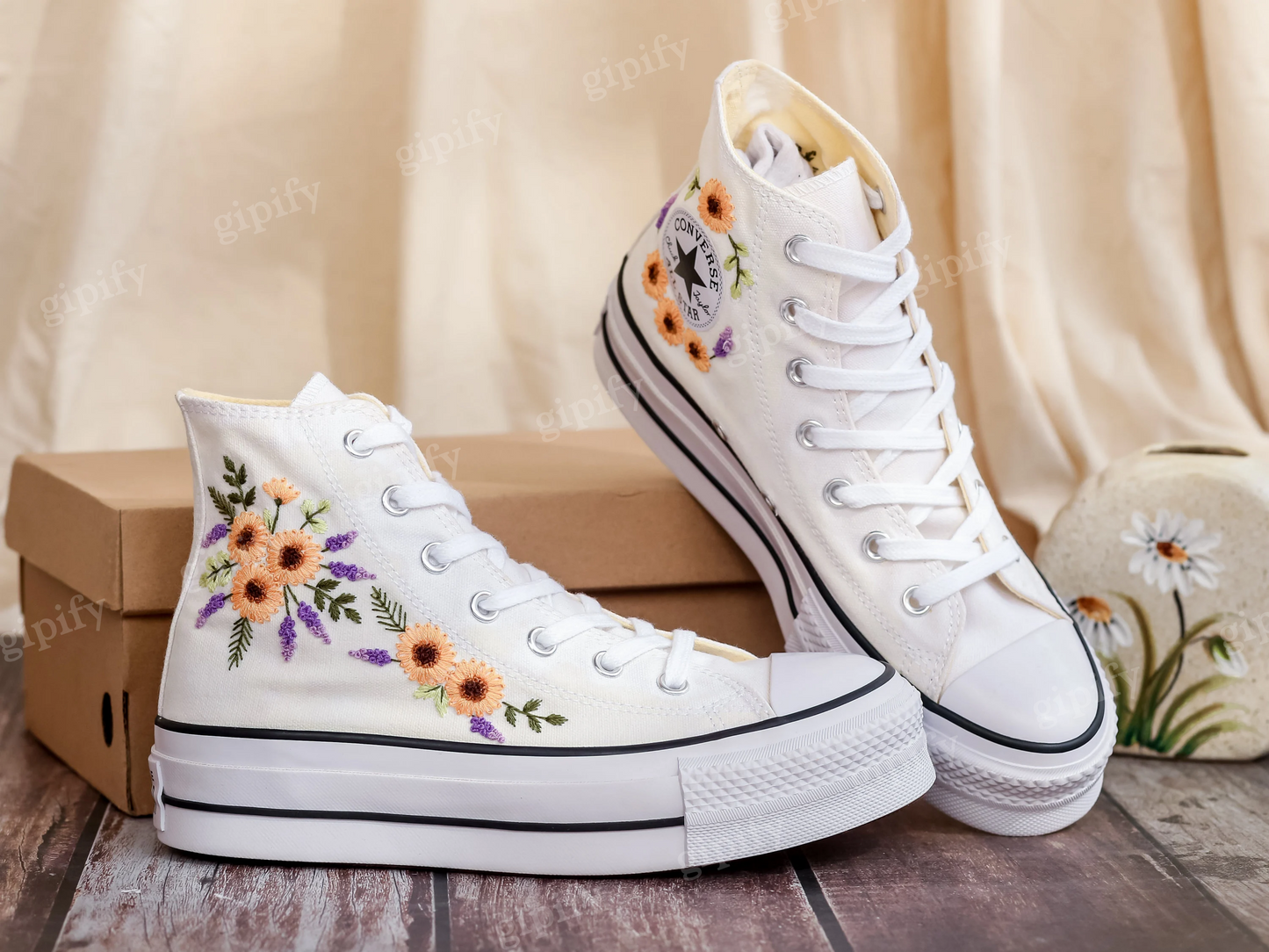 Platform Converse for Wedding, Bridal Sunflowers Embroidered Shoes Custom, Sunflowers Embroidery Sneakers for Bride, Wedding Gift for Couple