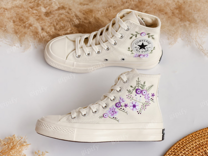 Wedding Converse for Bride, Custom Wedding Shoes Embroidered Bridal Flowers, Wedding Flowers Embroidered Sneakers, Vanlentine Gifts