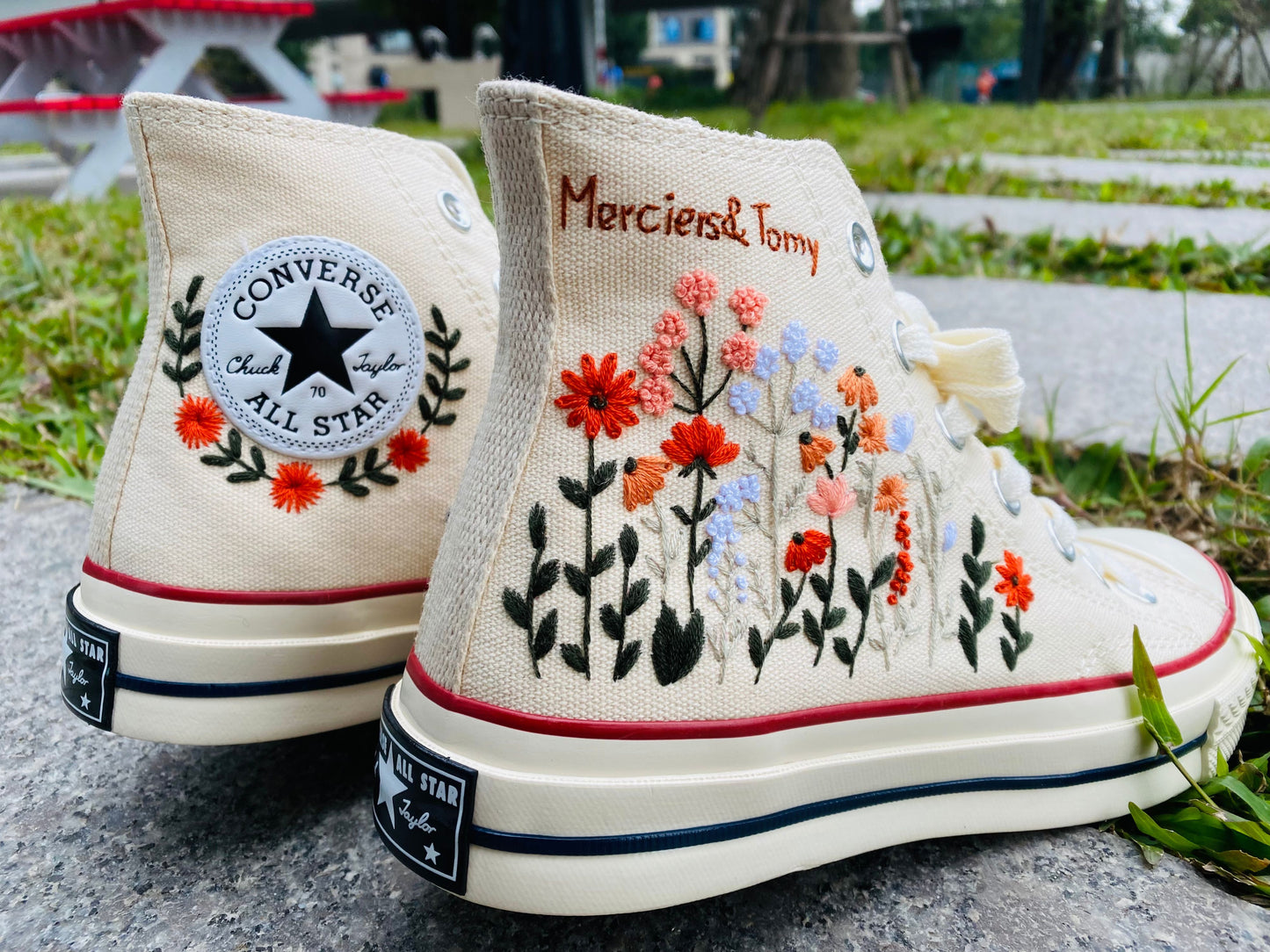 Custom Converse Platform/ Wedding Flowers Embroidered Platform Shoes/ Bridal Flowers Embroidered Sneakers/ Personalized Bridal Sneaker