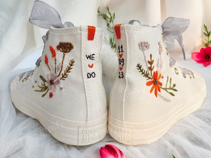 Custom Wedding Sneakers Platform/ Wedding Flowers Embroidered Shoes/ Bridal Flowers Embroidered Sneakers/ Wedding Flowers Embroidered