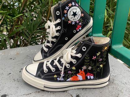 Converse Custom Animal Embroidery - Converse Custom Fox Embroidery - Converse Custom Chuck Taylor 70 embroidered flowers