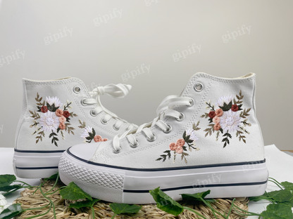 Custom Embroidered Converse High Tops/Purple Flowers Embroidered Shoes Women/Floral Embroidery Converse/Wedding Sneakers/Gift for Her