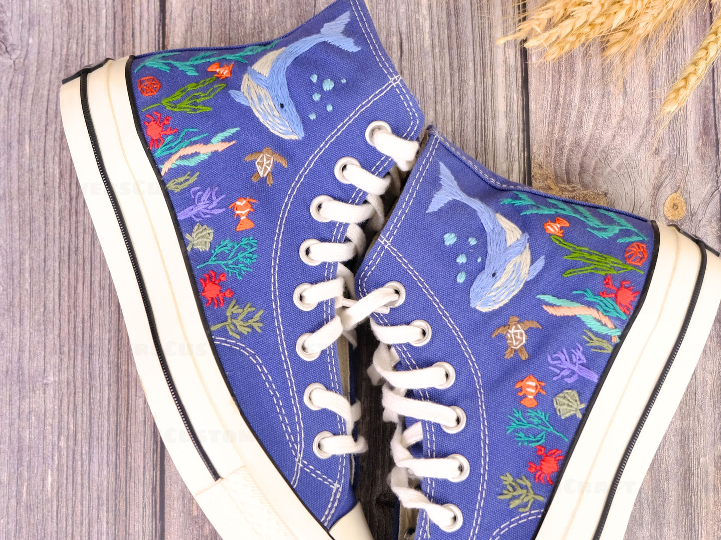 Custom Embroidered Converse High Tops/Custom Converse Chuck Taylor 1970s Shark Embroidered/ Ocean Vibes Embroidered/Birthday gift C213LT