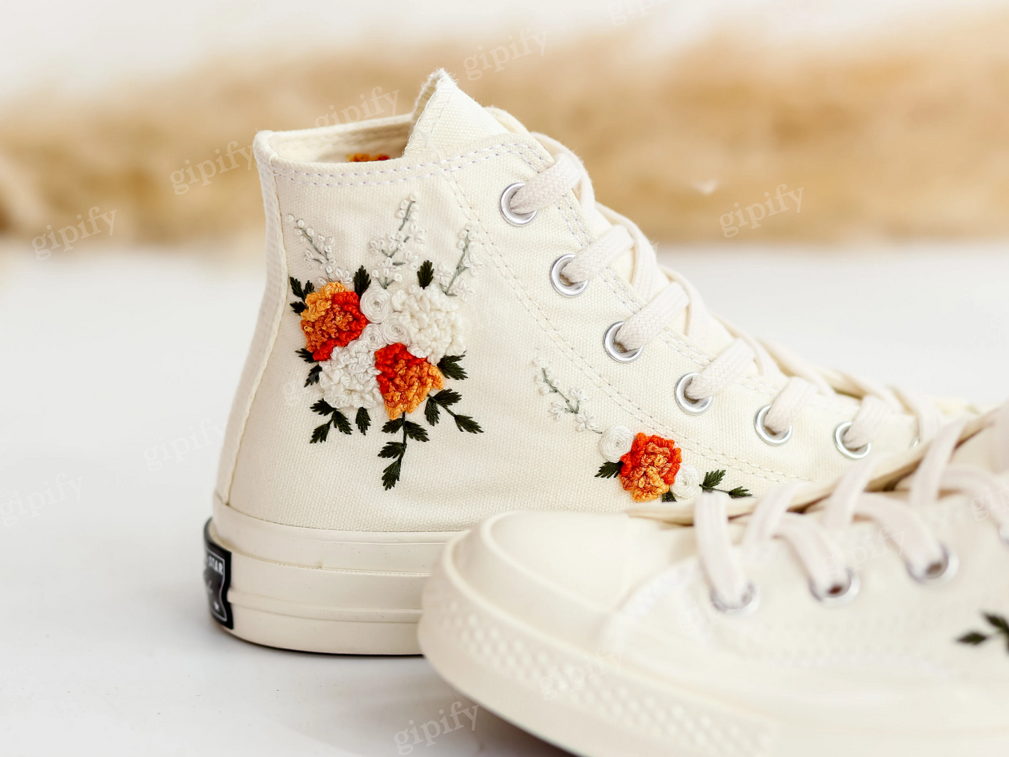 Custom Embroidered Wedding Converse Shoes, Fall Wedding Flower Embroidered Sneaker for Bride, Boho Flowers Embroidered Shoes, Wedding Gifts