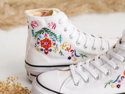 Custom Wedding Converse Platform, Wedding Flowers Embroidered Platform Shoes, Bridal Flowers Embroidered Sneakers Custom, Wedding Gifts