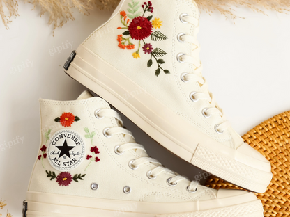 Wedding Shoes for Bride, Bridal Flower Embroidered Converse Custom, Wedding Flower Embroidered Sneakers, Personalized Bridal Sneaker