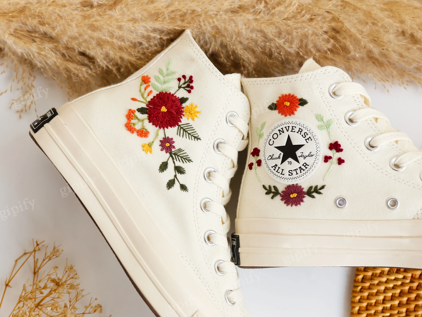 Wedding Shoes for Bride, Bridal Flower Embroidered Converse Custom, Wedding Flower Embroidered Sneakers, Personalized Bridal Sneaker