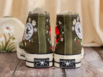 Mushrooms Embroidered Converse High Tops Custom, Strawberry, Mushrooms Embroidered Shoes, Sneakers Embroidery Mushroom, Strawberry for Women