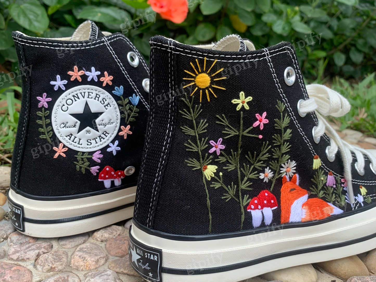 Converse Custom Animal Embroidery - Converse Custom Fox Embroidery - Converse Custom Chuck Taylor 70 embroidered flowers