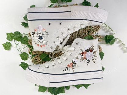 Custom Embroidered Converse High Tops/Purple Flowers Embroidered Shoes Women/Floral Embroidery Converse/Wedding Sneakers/Gift for Her